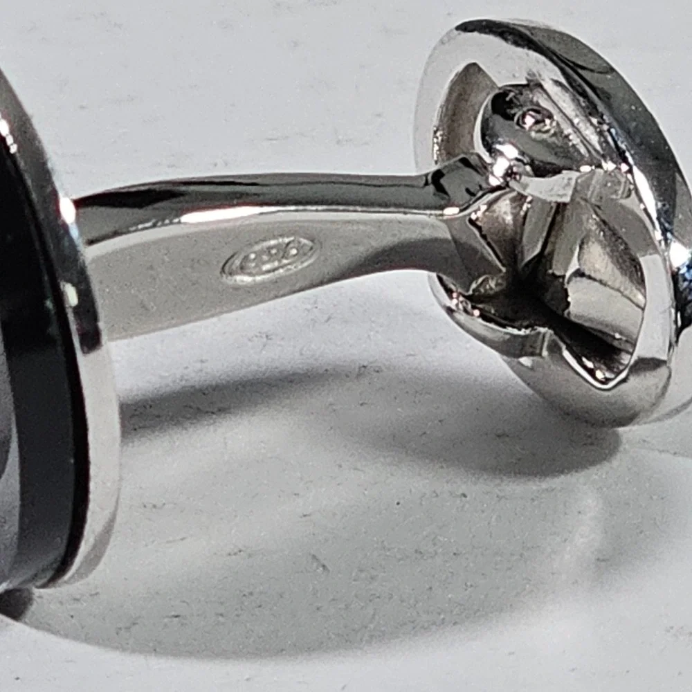 Jan Leslie‎ Cufflinks Mens OS Silver Black Moon Stars Sterling Silver 925 Enamel